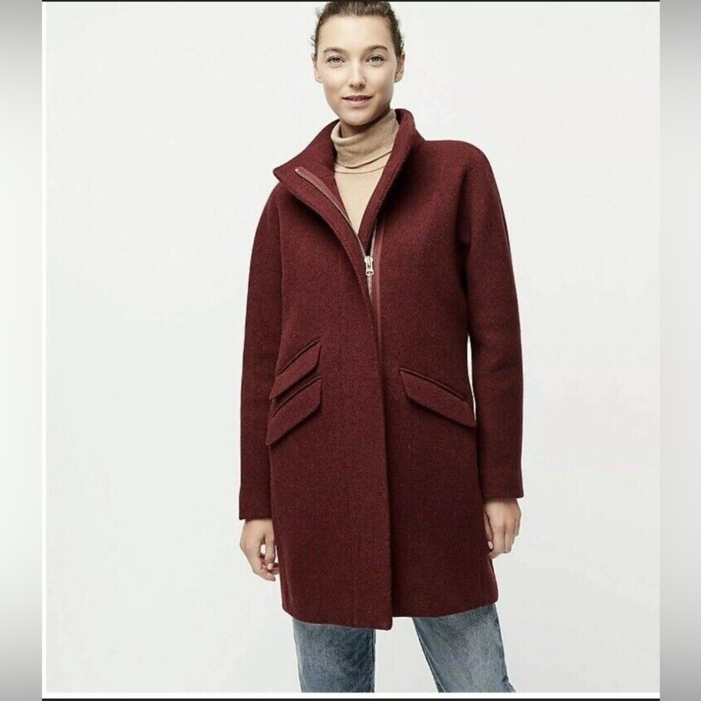 J.Crew Cocoon Coat Italian Stadium Cloth Wool Sz 2P Heather Fire Red (NWT)